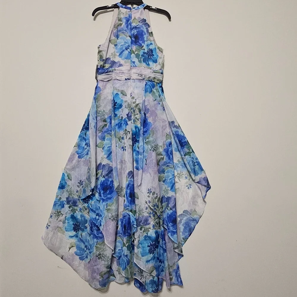 R&M Richard Women Dress A-Line Size 6/Small Blue Pastel Halter Neck Layering 856